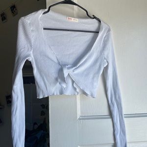 Cute tie cropped cardigan shirt